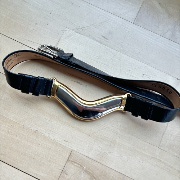 Les Creations Jackets & Blazers - Les Creations Elite Black‎ Genuine Leather Belt Size 30 Metal Buckle 80s Retro
